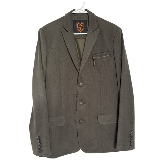 Jaeyoon Jeong Green herringbone Blazer with Exposed Stitching & Zippers medium - Picture 3 of 16